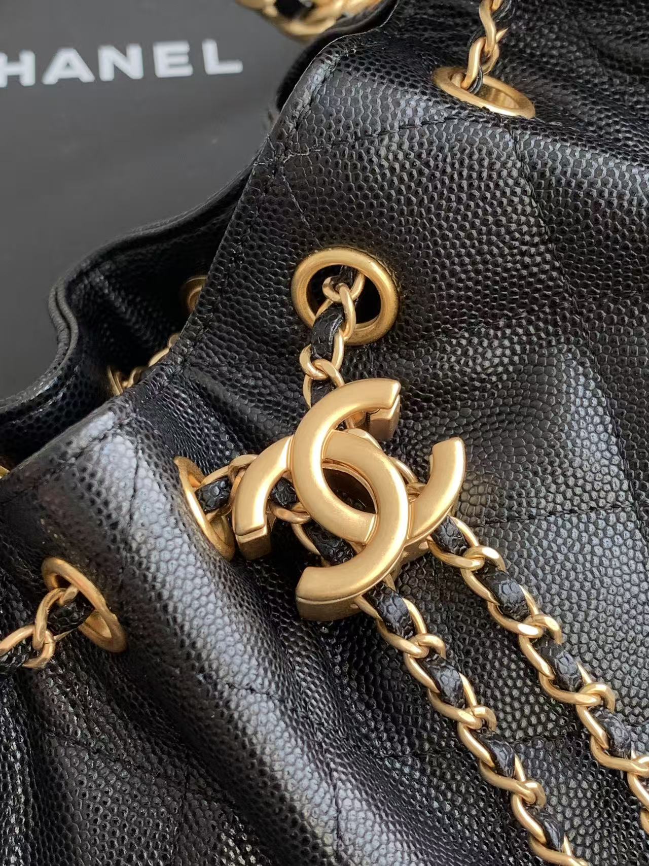Chanel AS5631 25th Anniversary Edition 25C Puff Leather Bucket Bag Black Gold Chain Premium - Image 2