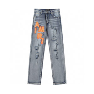 AMIRI Embroidered Distressed Denim Pants Pierced Street Fit