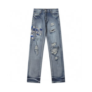 AMIRI Embroidered Distressed Denim Pants Pierced Streetwear Fit