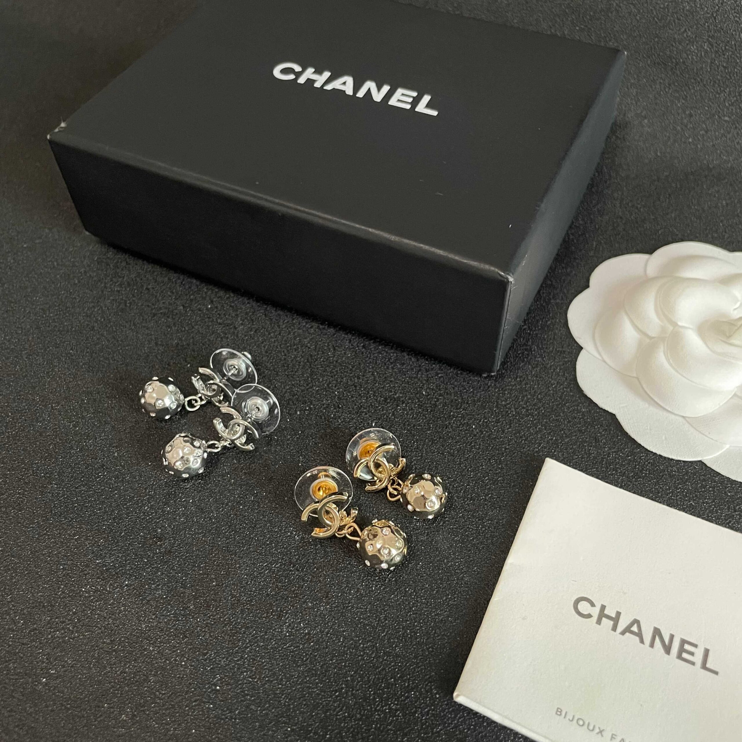 Chanel Vintage Double CC Stud Earrings Classic Elegant Luxury Design