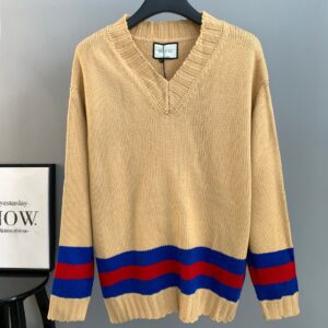 Gucci Retro British Style V Neck Knit Sweater Classic Stripe Loose Fit Premium Pullover
