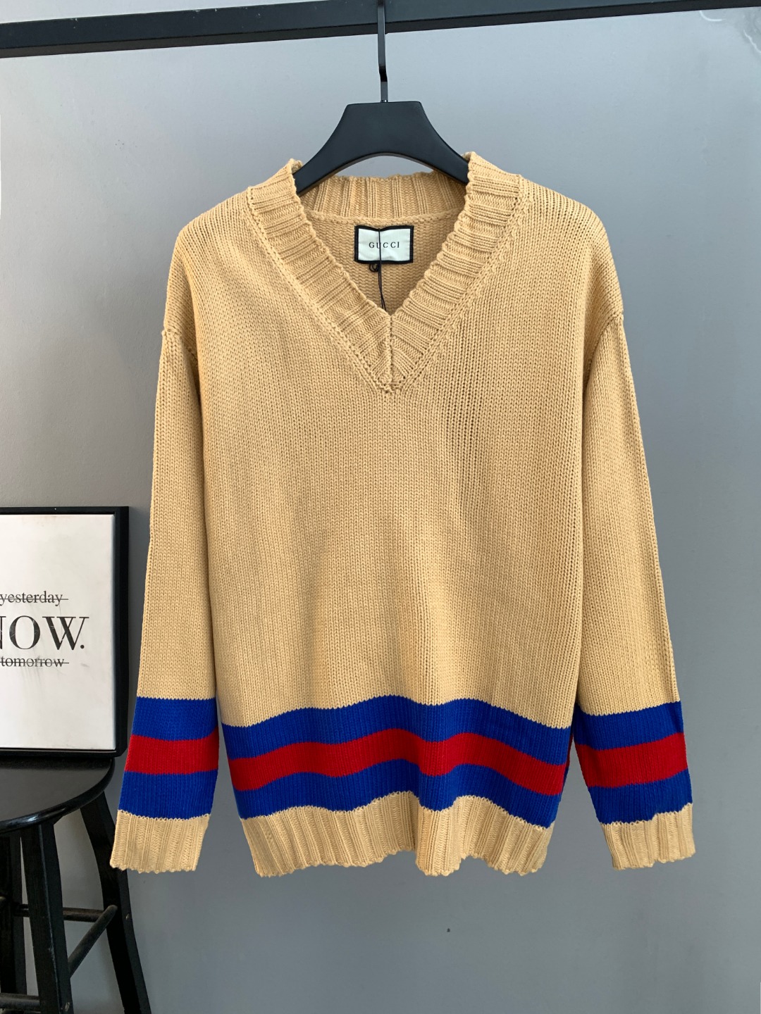 Gucci Retro British Style V Neck Knit Sweater Classic Stripe Loose Fit Premium Pullover