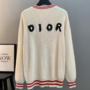 Dior Small Dinosaur Pattern Knit Sweater Beige Round Neck Premium Designer Pullover