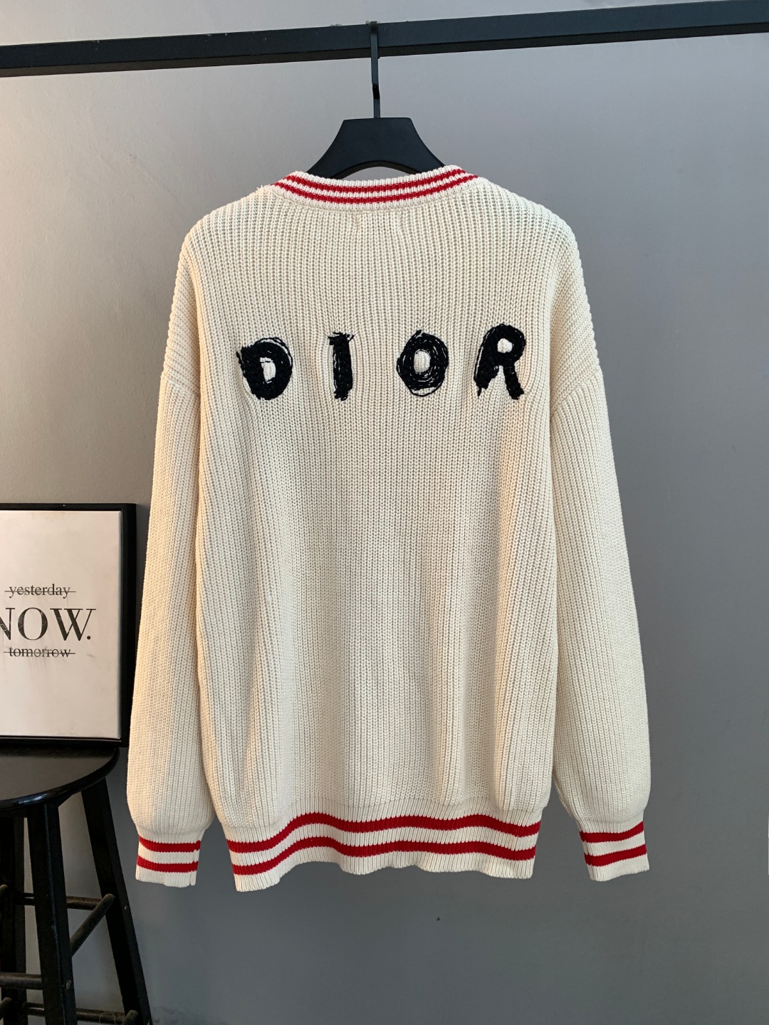 Dior Small Dinosaur Pattern Knit Sweater Beige Round Neck Premium Designer Pullover