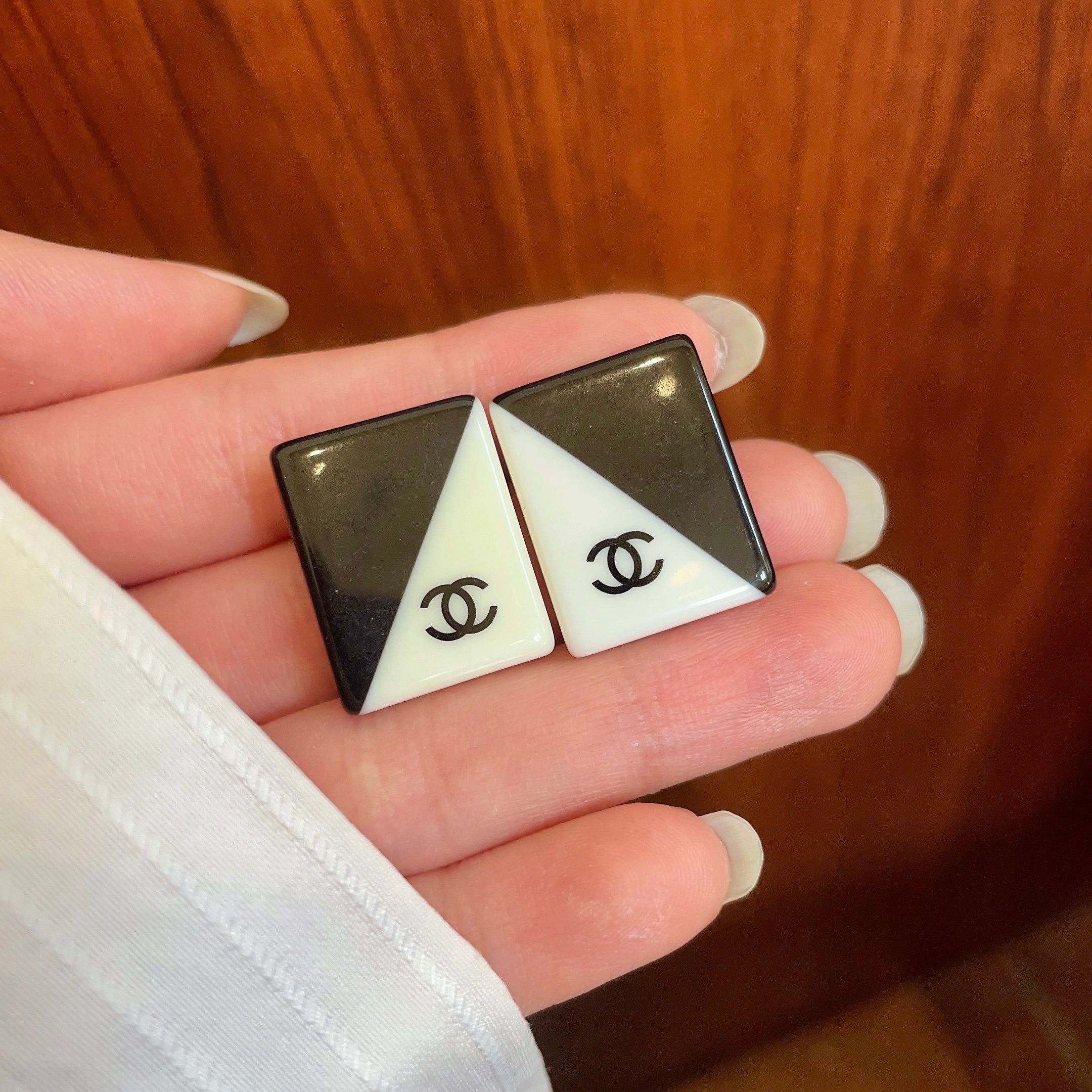 Chanel Classic Double C Color Block Earrings Iconic Two-Tone Luxury Design - Image 2