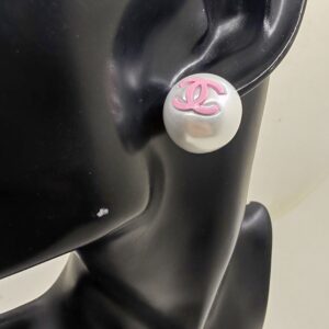 Chanel CC Hemispherical Earrings Black & Pink Luxe Statement in ZP Brass