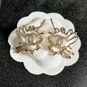 Chanel Double C Diamond Studded Earrings Elegant Luxury Sparkle Design