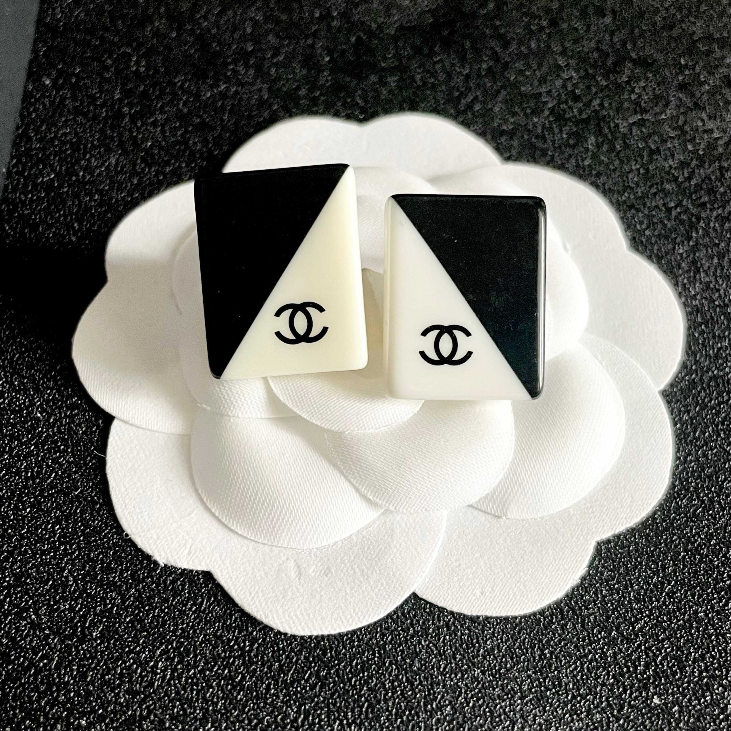 Chanel Classic Double C Color Block Earrings Iconic Two-Tone Luxury Design