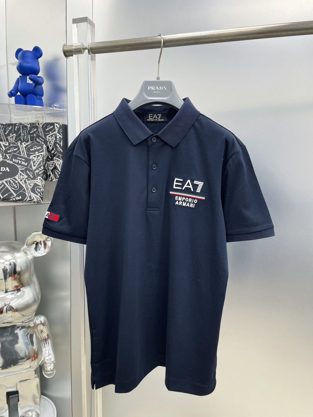 Armani 25SS EA7 Embroidered Logo Polo T-Shirt Premium Silk Cotton Edition