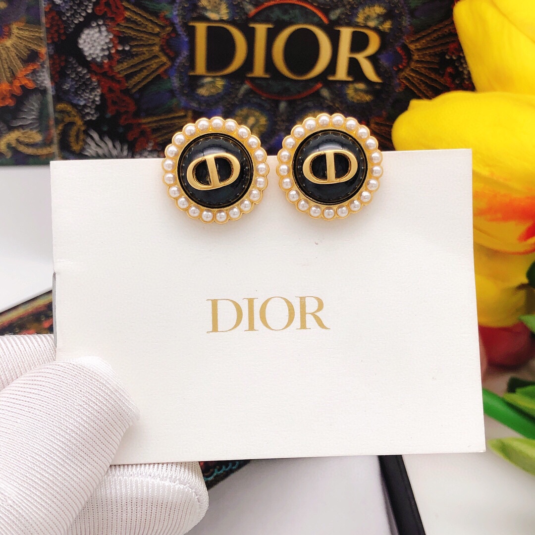 Dior CD Pearl Stud Earrings Collection Purple, Red, Black & White Luxury ZP Brass Design - Image 2
