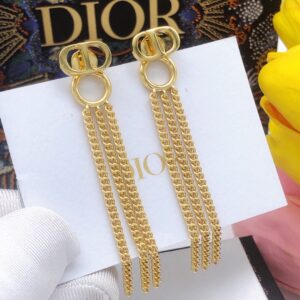 Dior CD Tassel Stud Earrings DED0020 Vintage Gold Crystal Statement Design