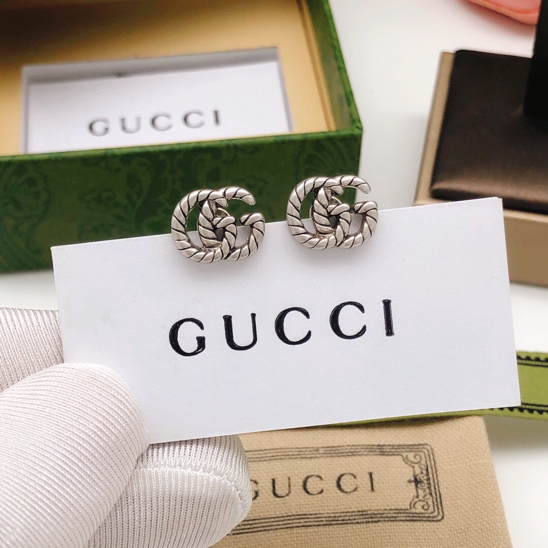 Gucci Mini Double GG Twisted Stud Earrings GED0172 Silver Elegant Luxury Design - Image 5