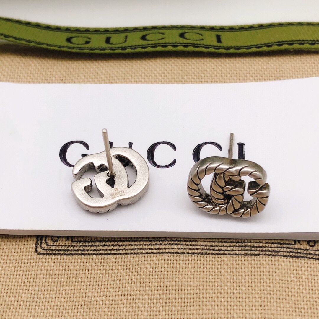 Gucci Mini Double GG Twisted Stud Earrings GED0172 Silver Elegant Luxury Design - Image 4