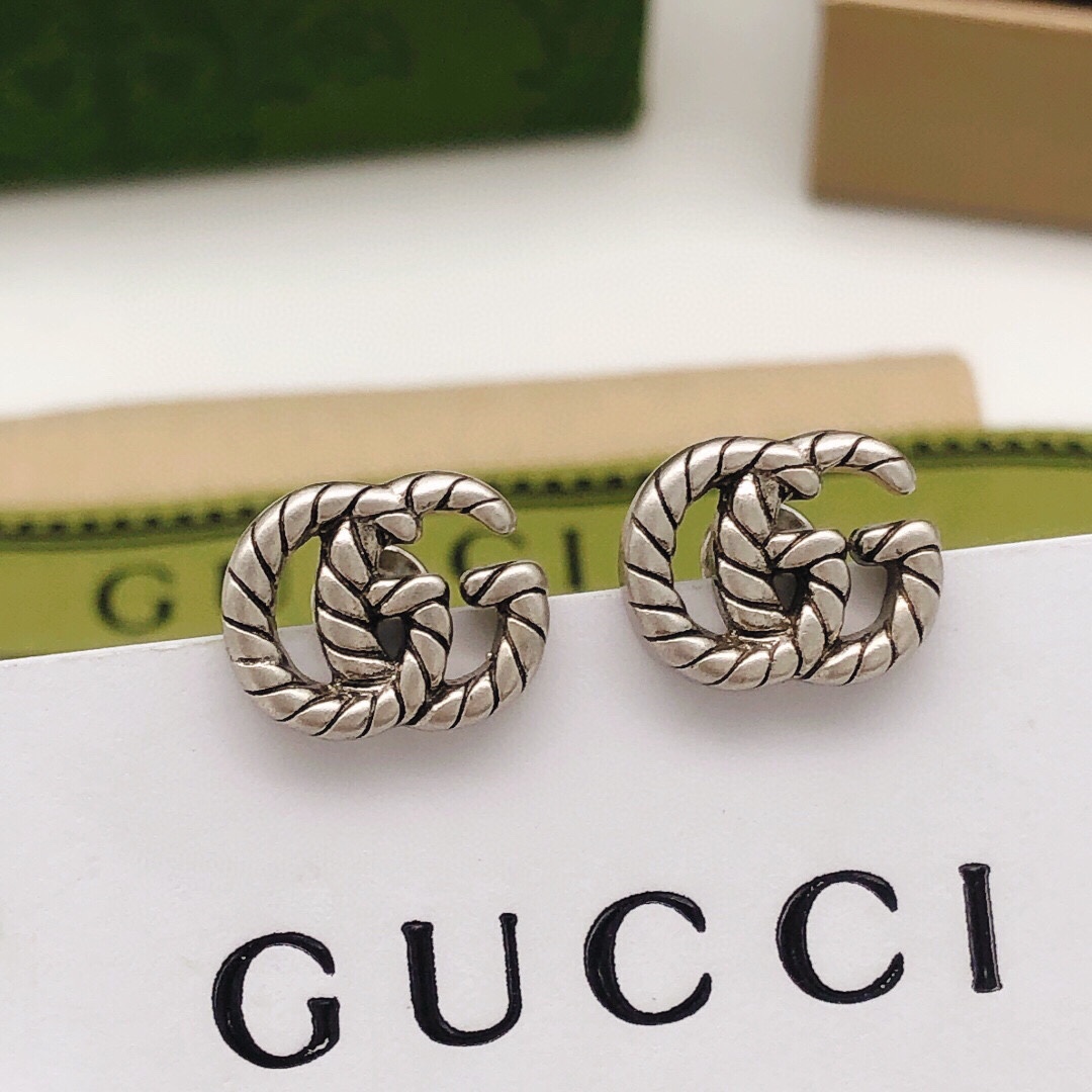 Gucci Mini Double GG Twisted Stud Earrings GED0172 Silver Elegant Luxury Design - Image 3