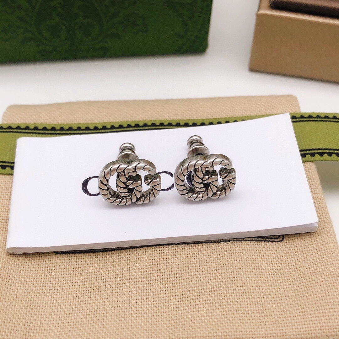 Gucci Mini Double GG Twisted Stud Earrings GED0172 Silver Elegant Luxury Design - Image 2