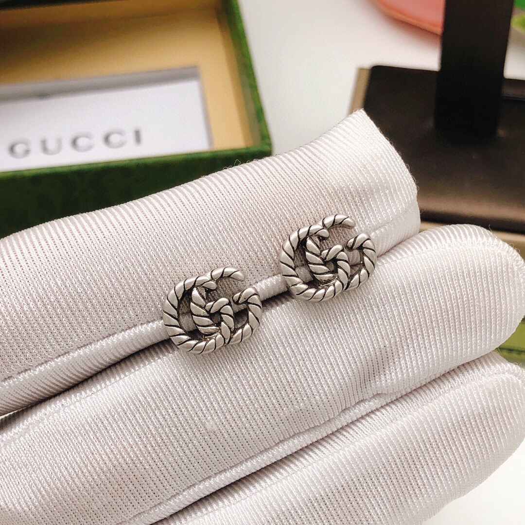 Gucci Mini Double GG Twisted Stud Earrings GED0172 Silver Elegant Luxury Design