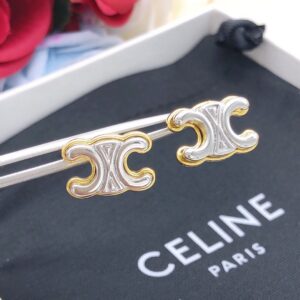 Celine Triomphe Arch Earrings Gold & Silver Two-Tone ZP Brass Luxury Design