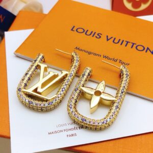 Louis Vuitton Gold Multicolor Diamond Stud Earrings LED0141 ZP Brass Luxury Design