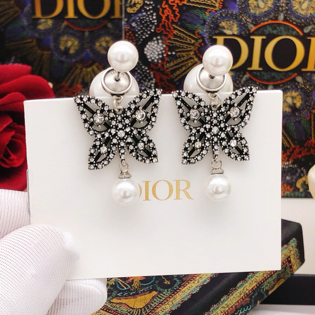 Dior Butterfly Stud Earrings DED0541 Elegant ZP Brass Luxury Design - Image 3