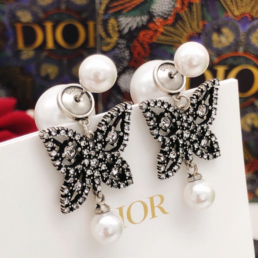 Dior Butterfly Stud Earrings DED0541 Elegant ZP Brass Luxury Design - Image 2