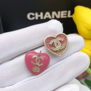 Chanel Heart Diamond Earrings Gradient Red Crystal Luxury Design