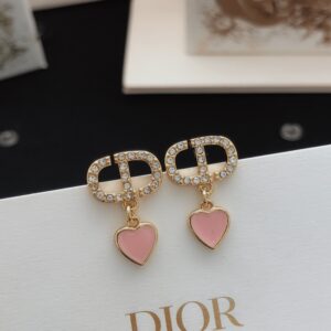 Dior Pink Heart Stud Earrings DED0362 ZP Brass Elegant Romantic Design