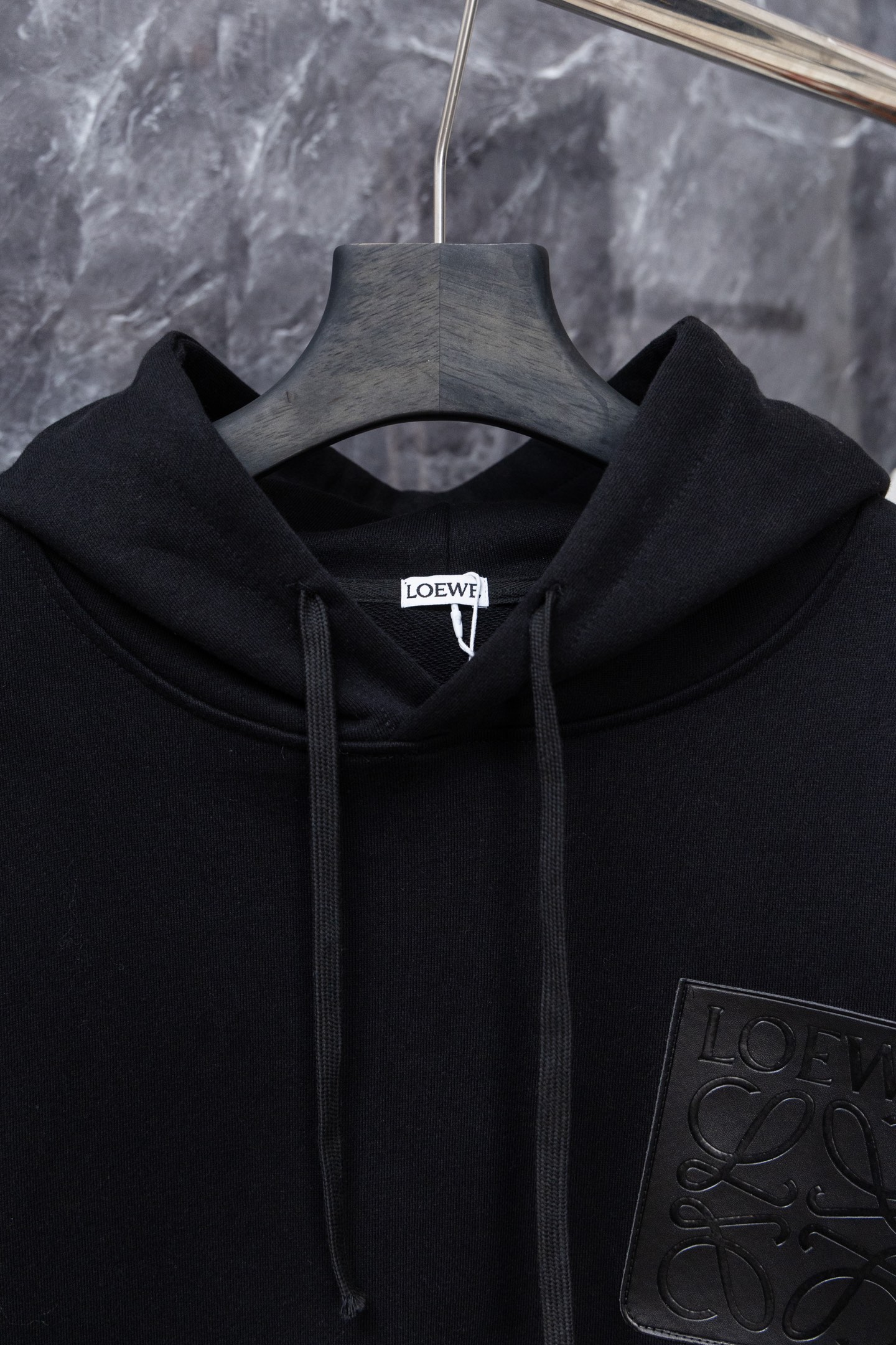 LOEWE J0199 Chest Leather Logo Hoodie 460g Heavyweight Cotton - Image 6