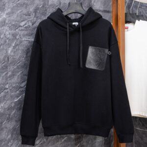 LOEWE J0199 Chest Leather Logo Hoodie 460g Heavyweight Cotton