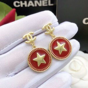 Chanel Red Star CC Drop Earrings XED0446 Elegant Long Statement Design