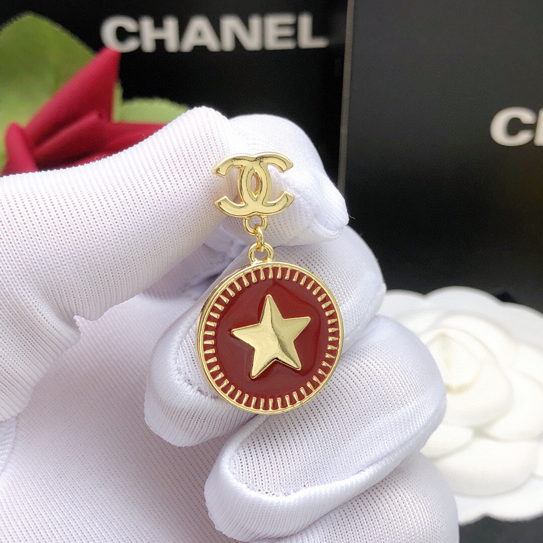 Chanel Red Star CC Drop Earrings XED0446 Elegant Long Statement Design - Image 4