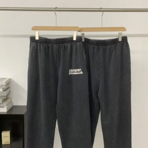 Balenciaga Washed Black Irregular Logo Sweatpants Oversized Wide Fit Designer Trousers