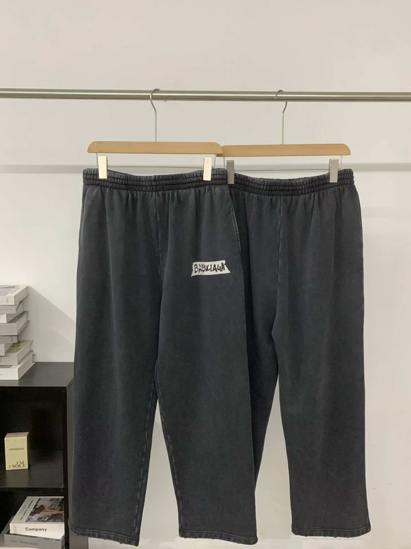 Balenciaga Washed Black Irregular Logo Sweatpants Oversized Wide Fit Designer Trousers