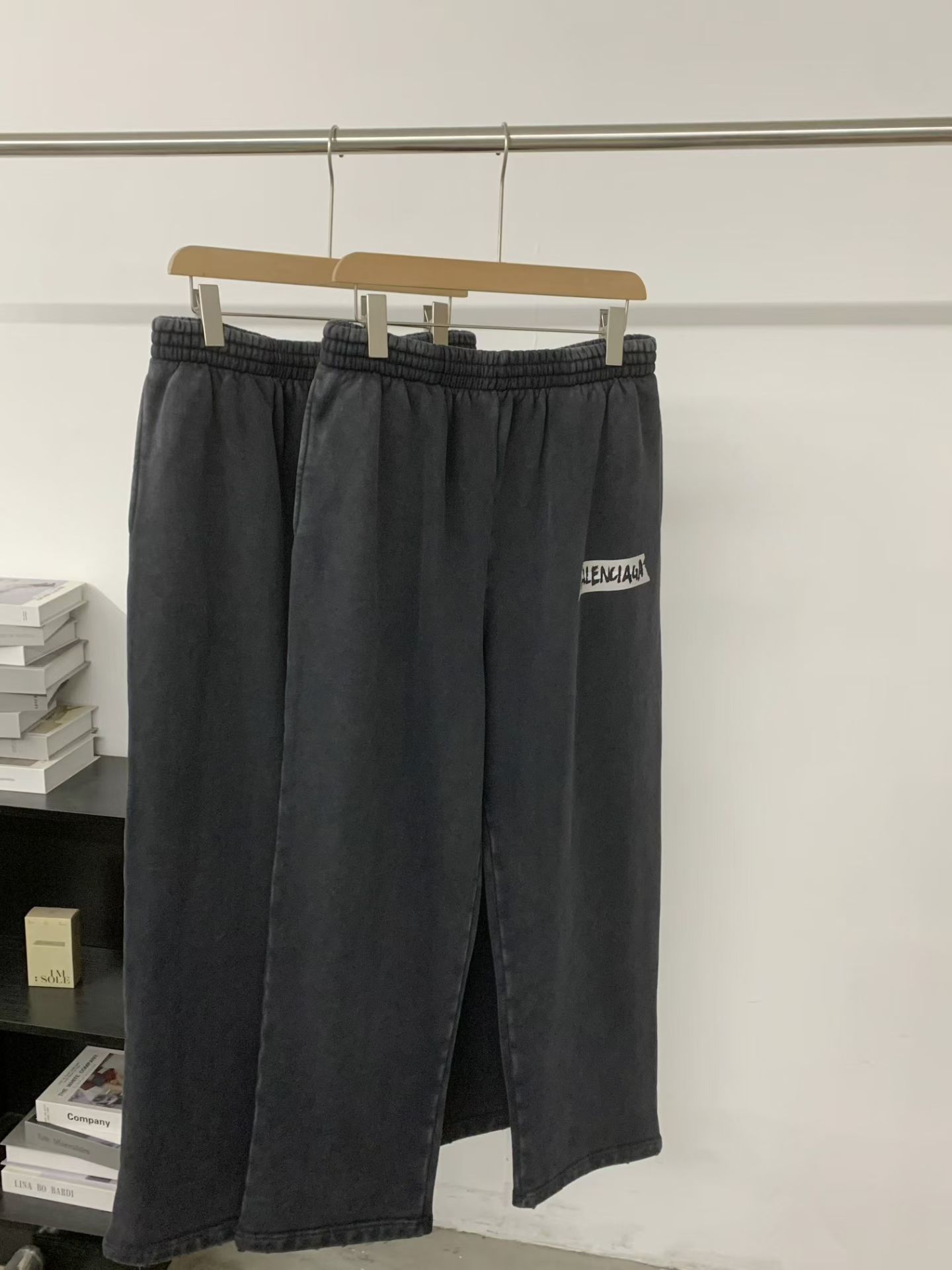 Balenciaga Washed Black Irregular Logo Sweatpants Oversized Wide Fit Designer Trousers - Image 8