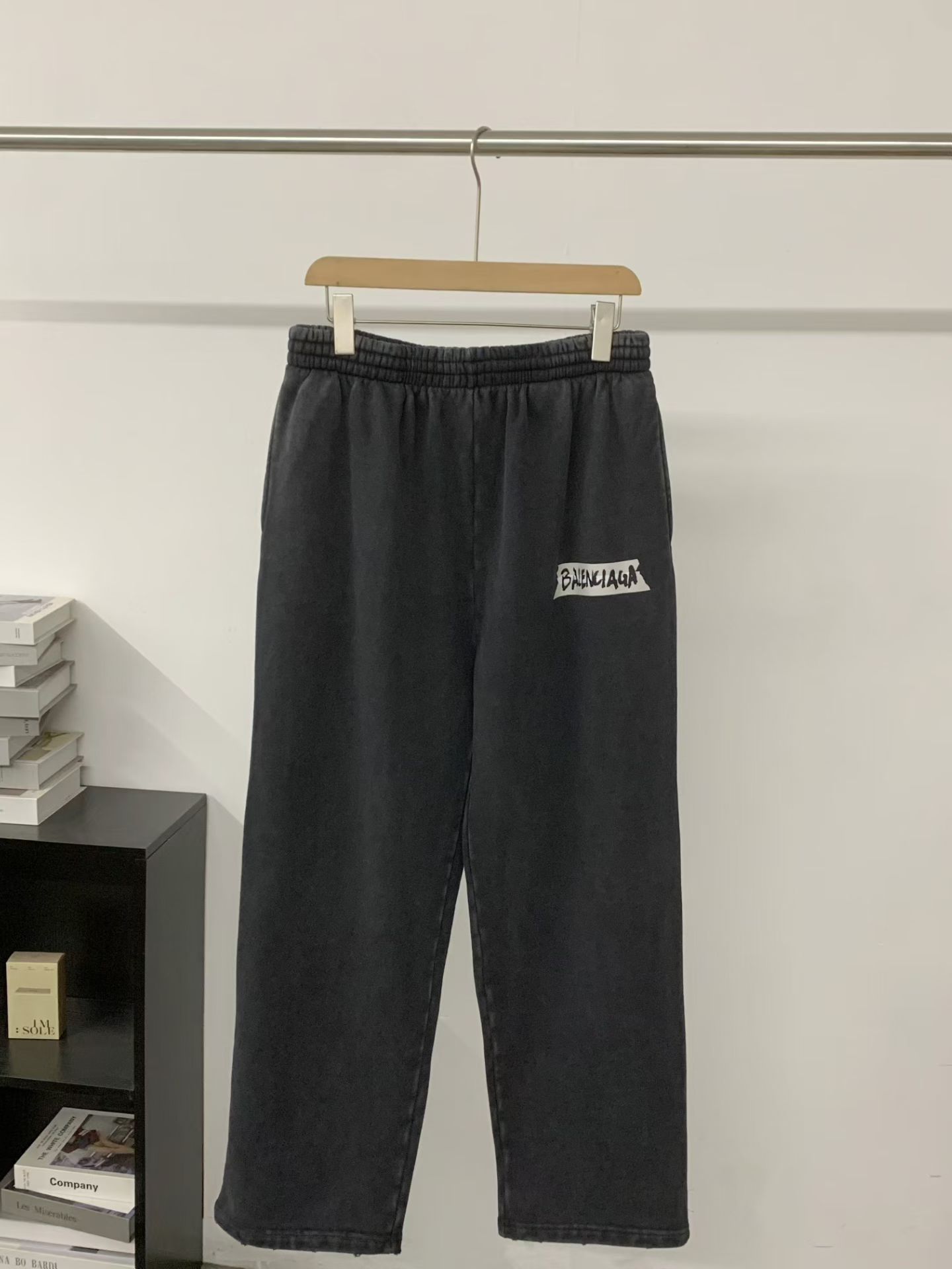 Balenciaga Washed Black Irregular Logo Sweatpants Oversized Wide Fit Designer Trousers - Image 5
