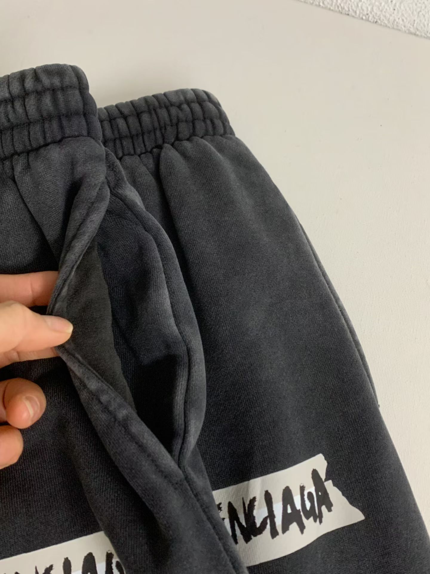 Balenciaga Washed Black Irregular Logo Sweatpants Oversized Wide Fit Designer Trousers - Image 2