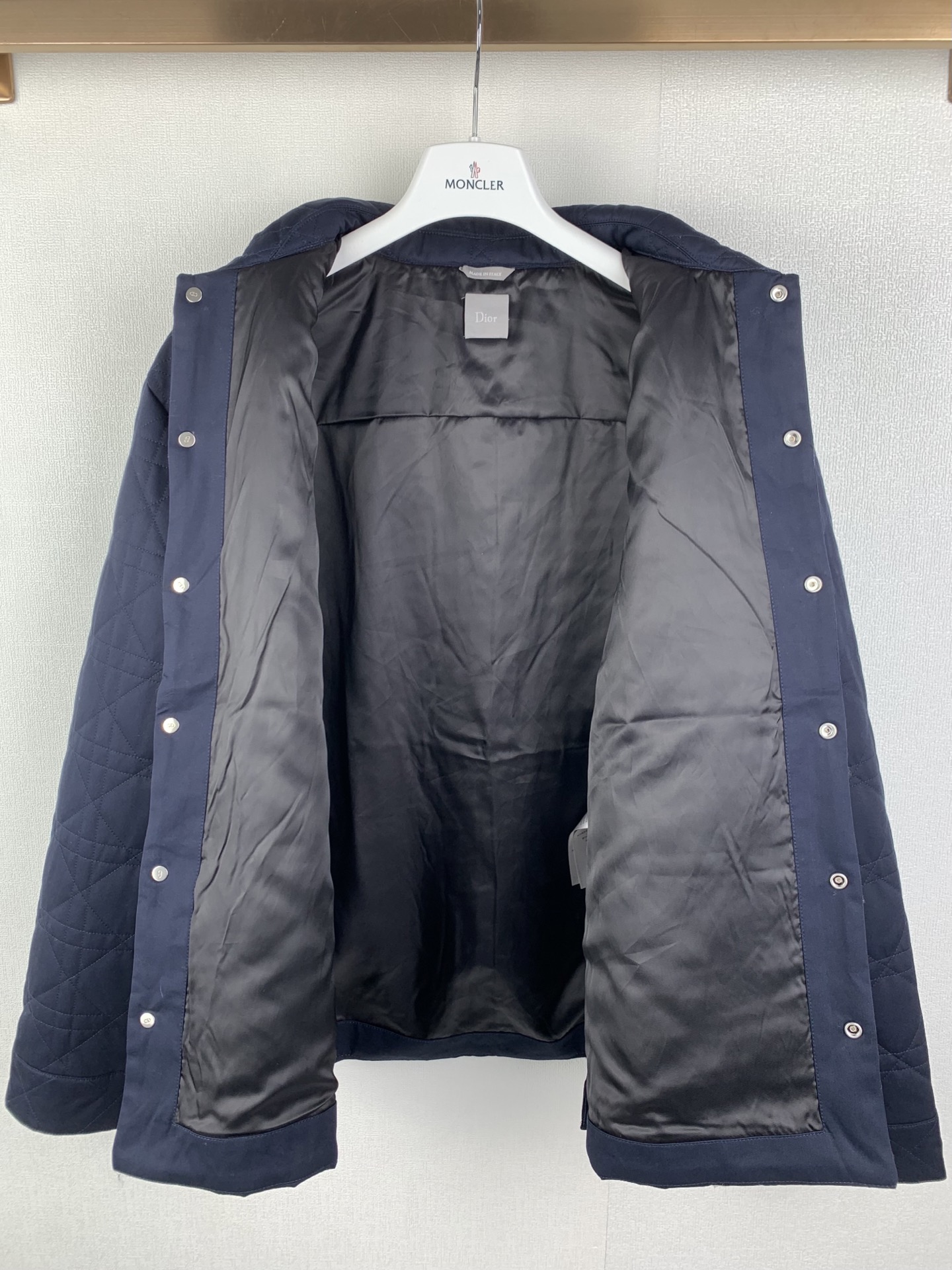 Dior Plaid Leather Label Lapel Jacket Navy Cotton Premium Designer Outerwear - Image 7