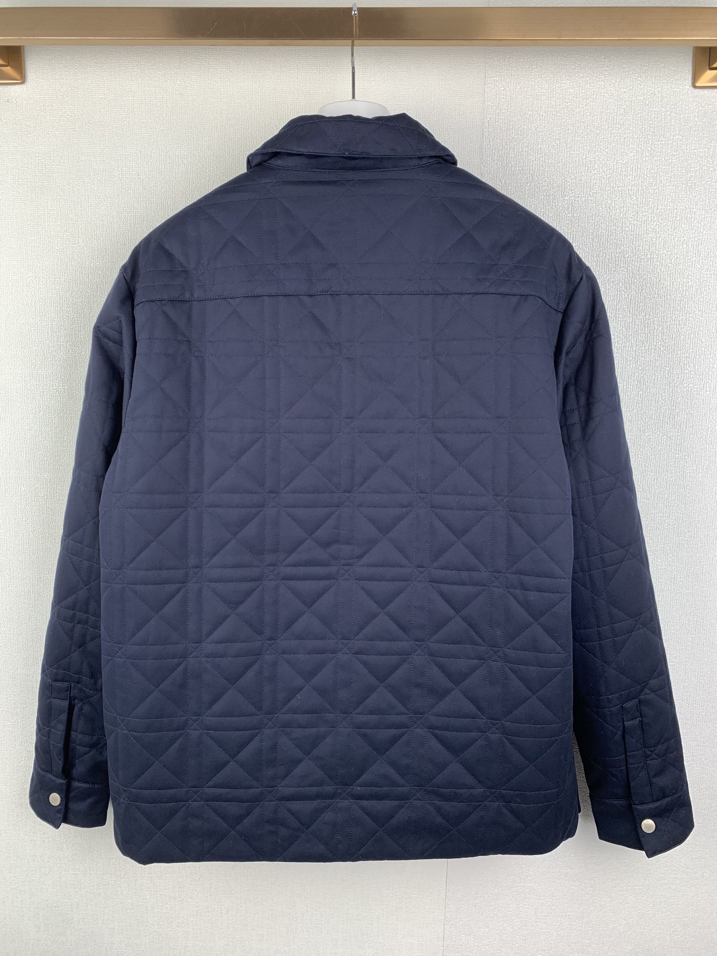 Dior Plaid Leather Label Lapel Jacket Navy Cotton Premium Designer Outerwear - Image 5