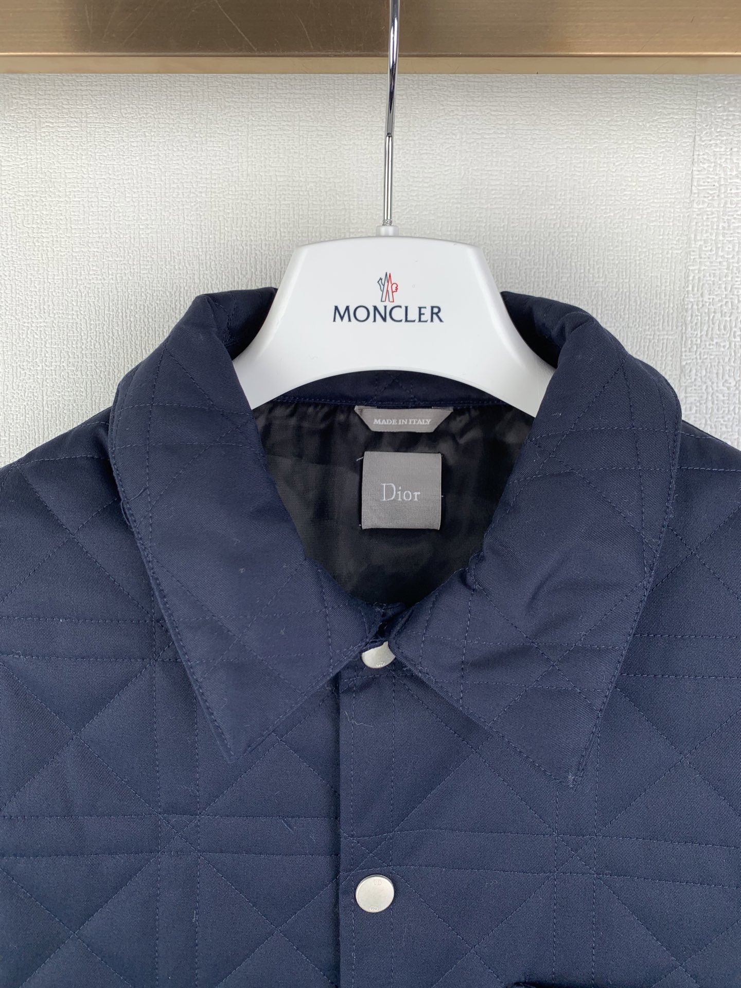 Dior Plaid Leather Label Lapel Jacket Navy Cotton Premium Designer Outerwear - Image 4