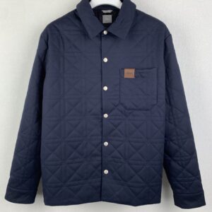 Dior Plaid Leather Label Lapel Jacket Navy Cotton Premium Designer Outerwear