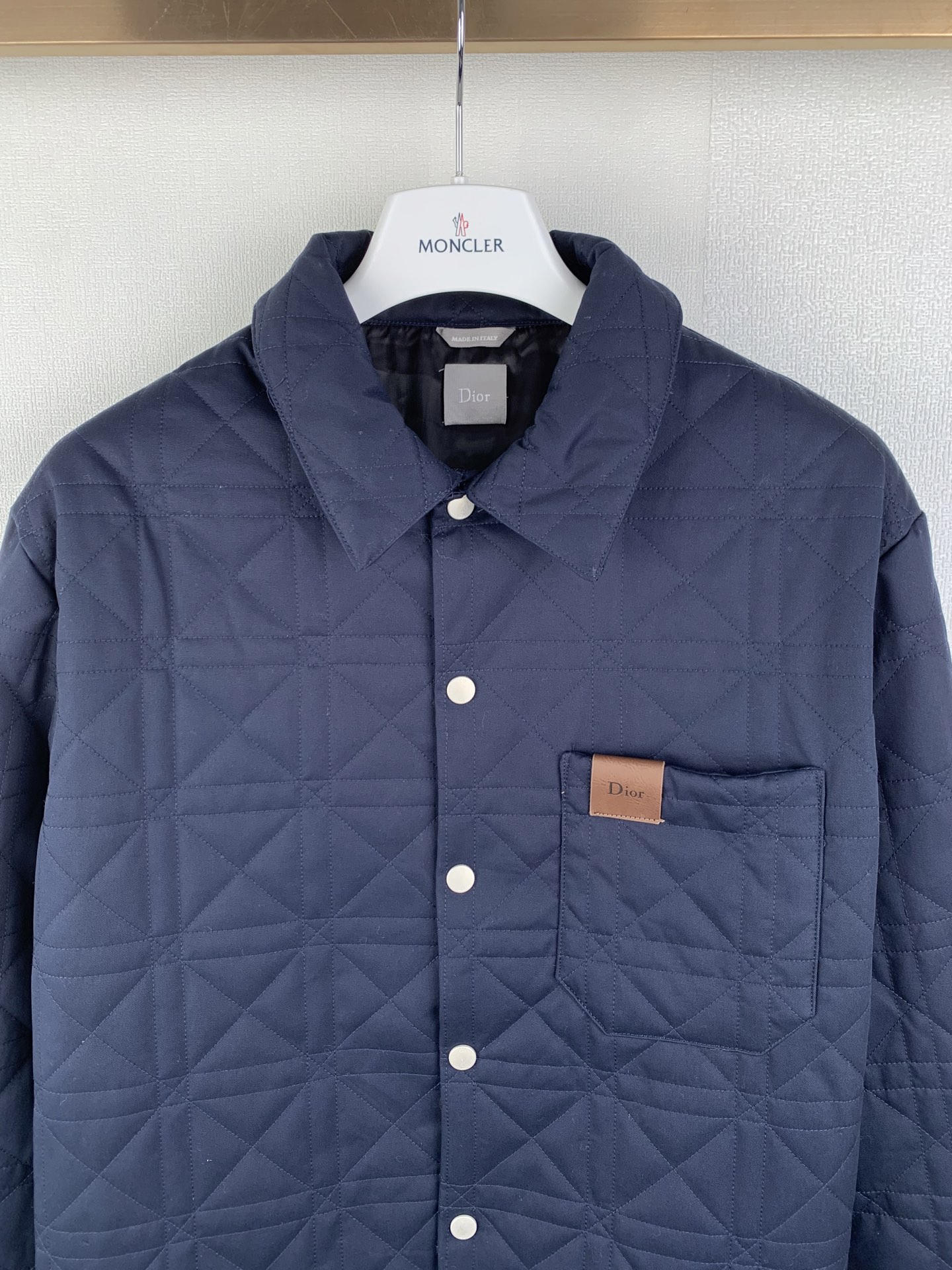 Dior Plaid Leather Label Lapel Jacket Navy Cotton Premium Designer Outerwear - Image 2