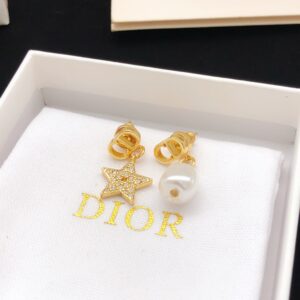 Dior Style Pearl Star Drop Earrings ZP Brass Elegant Hanging Design