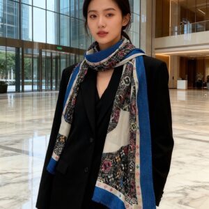 Louis Vuitton Monogram Cashmere Silver Thread Scarf Luxury Long Shawl 110×200cm