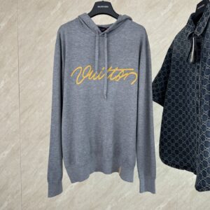 Louis Vuitton SS26 Trunk Leather Logo Embroidered Knit Hooded Sweater Premium Designer Hoodie S to XL