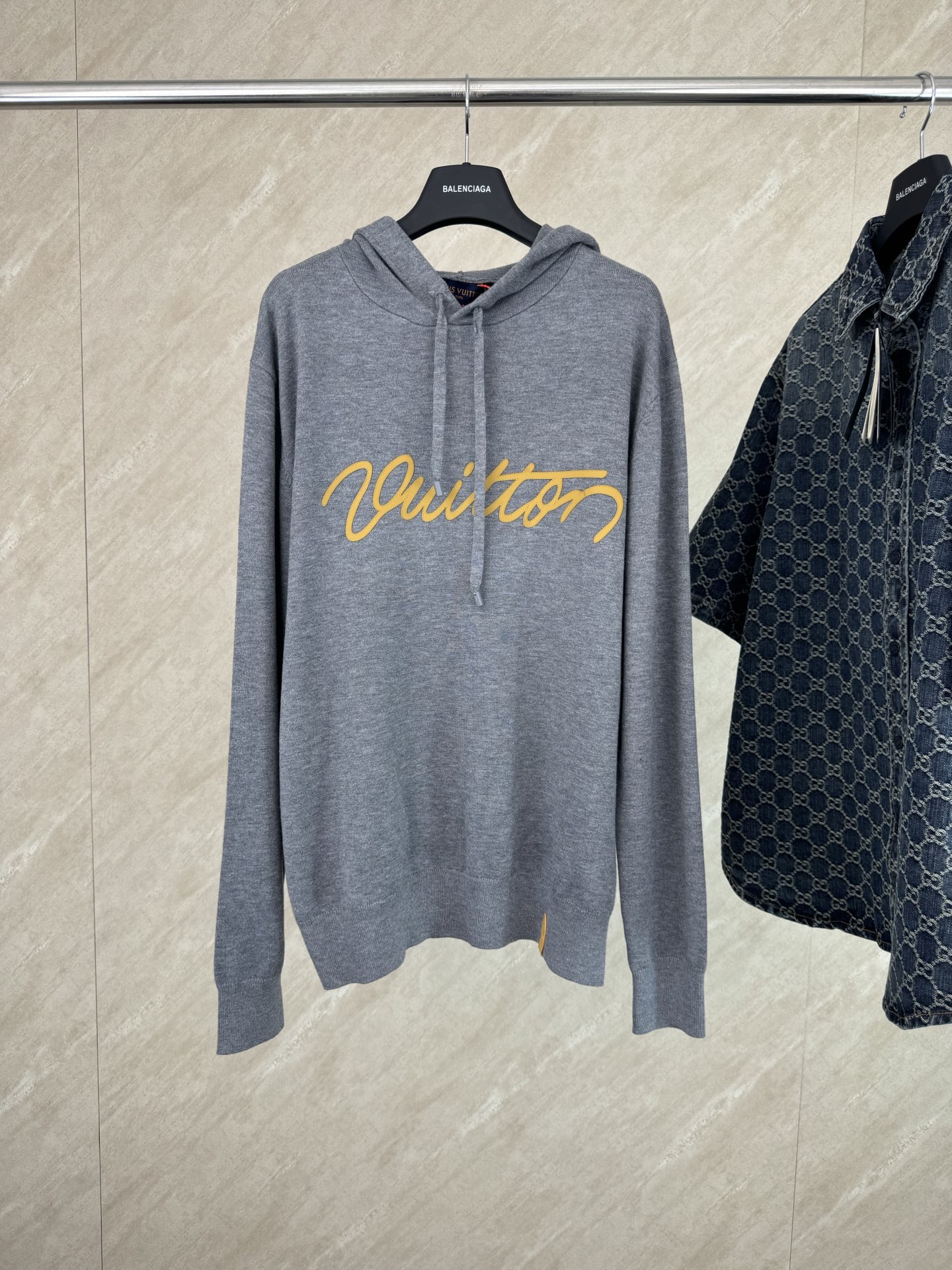 Louis Vuitton SS26 Trunk Leather Logo Embroidered Knit Hooded Sweater Premium Designer Hoodie S to XL