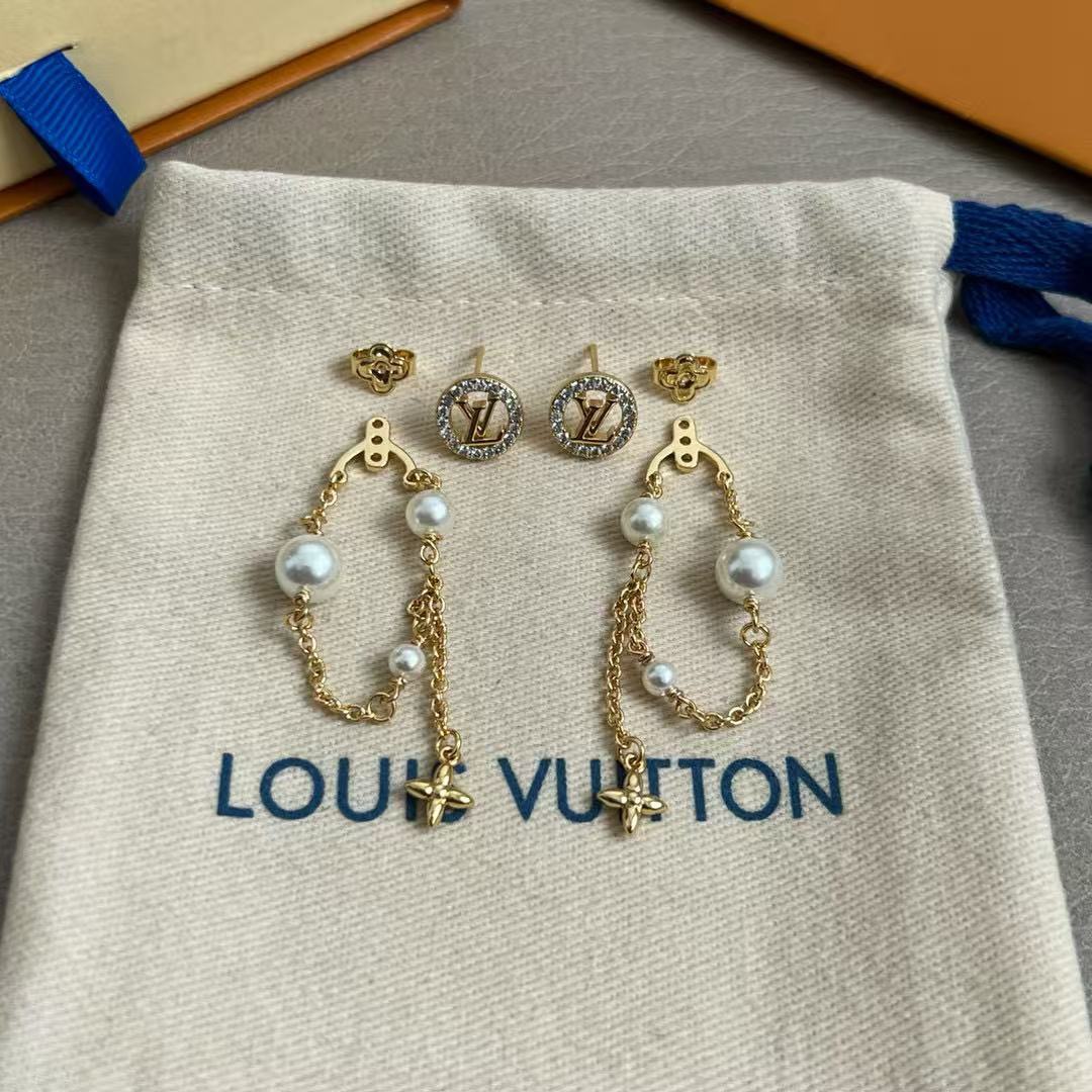 Louis Vuitton Style LV Letter Earrings Precision Craft Polished Luxury Design - Image 2
