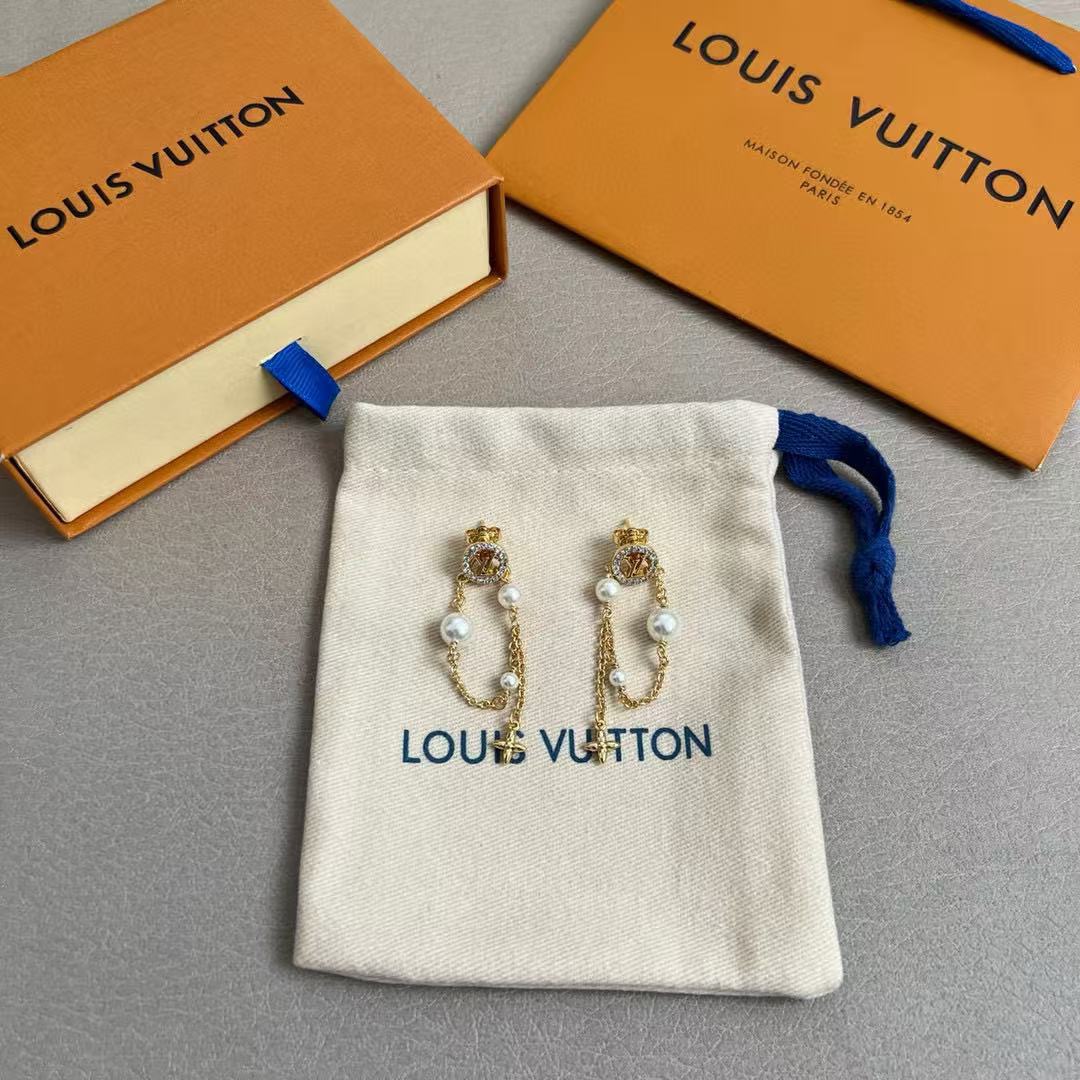 Louis Vuitton Style LV Letter Earrings Precision Craft Polished Luxury Design - Image 4