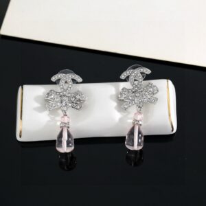 Chanel Classic Double C Bow Earrings Full Diamond Acrylic Elegant Design