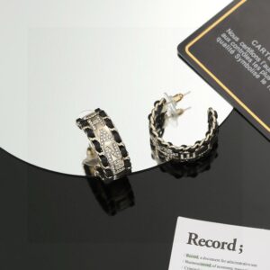 Chanel Black Leather Earrings S925 Silver Needle Luxury Statement Design