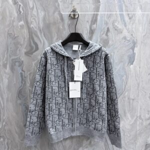 Dior 2026 Oblique Zip Cardigan Gray Wool Blend Knit Premium Designer Sweater Size S
