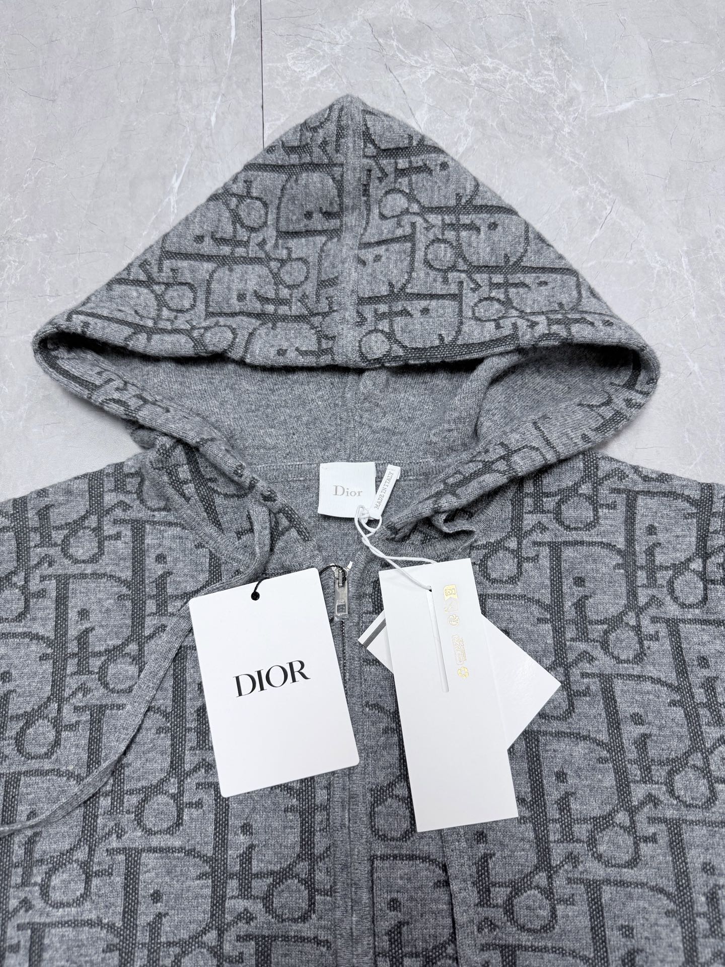 Dior 2026 Oblique Zip Cardigan Gray Wool Blend Knit Premium Designer Sweater Size S - Image 2
